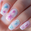 Nails with colorful firework design on a light background, Obroi