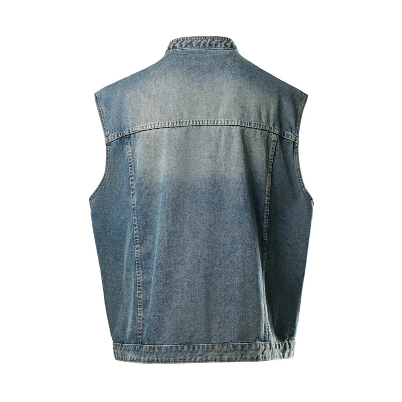 Punk Mens Rock Denim Vest Vintage Washed Blue Waistcoat Jeans Sleeveless Jacket Motorcycle Biker Vests Tops