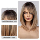 Medium Straight Black Brown Golden Ombre Wigs for Women Cosplay Bobo Wig