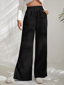 Corduroy Wide Leg Pants Capris Women Vintage High Waist Split Long Pants High Waist Work Summer Capris