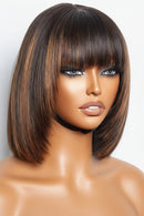 Highlight Blonde Short BOB 3x1 Lace Glueless Human Hair Wig Ready To Go Brazilian 1b/30 Straight Bob Bone With Bangs For Women