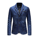 Men's Denim Suit Casual Single Breasted Coat Classic Jean Blazers Jacket
