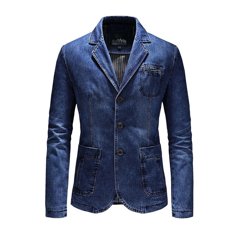 Men's Denim Suit Casual Single Breasted Coat Classic Jean Blazers Jacket
