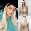 Long Blonde Headband Wig Ombre Blonde Straight Hair Wigs Natural Looking Heat Resistant Fiber for Daily Use