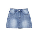 Women Denim Blue Front Zipper A-Line Mini Skirt High Waist Female Chic Lady Skirts