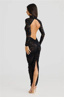 Women Turtleneck Long Sleeve T-shirt And Floral Maxi Skirt Matching Sets Club Party Split Sets