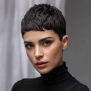 Woman with a stylish haircut against a neutral background, Obroi