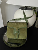 Green Retro Simple Suede Genuine Leather Women Bag Handbag Nice Casual Real Leather Lady Underarm Shoulder Crossbody Bag