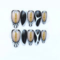 10pcs Handmade nails Bead Press On Nails Almond Long Punk Nails Stripe Decor Nail