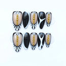 10pcs Handmade nails Bead Press On Nails Almond Long Punk Nails Stripe Decor Nail