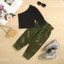Autumn Children Girls Clothing Sets Solid One-Shoulder Long Sleeve Tops+Elastic Waist Pants 2pcs Casual Outfits