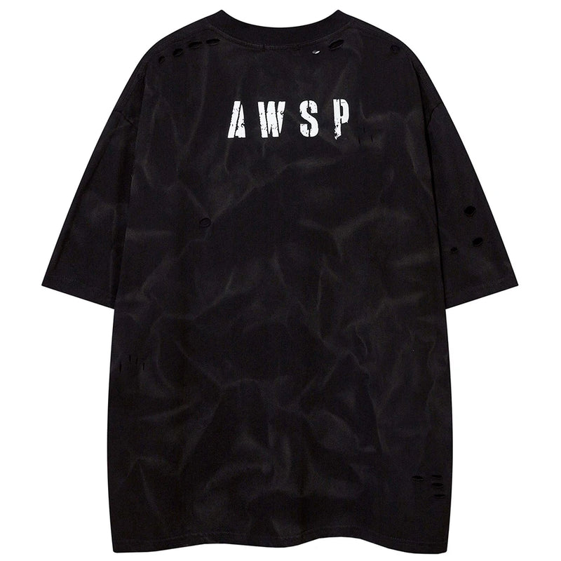 Men Streetwear Distressed Ripped Tee