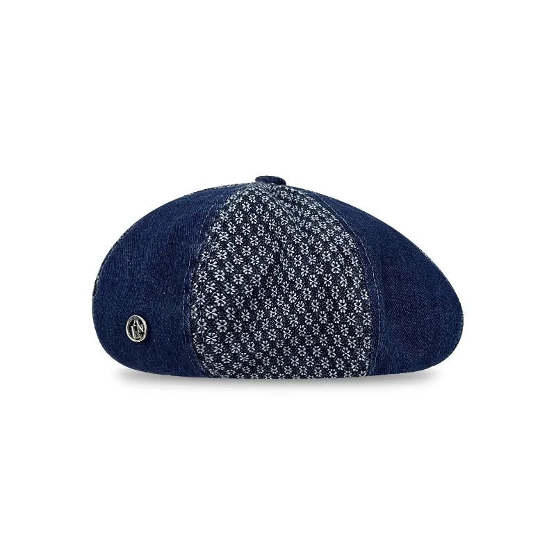 Splicing Denim Berets for Women Summer Autumn Travel Versatile Casual Simple Metal Label Hat