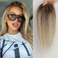 Human Hair Toppers Ombre Light Brown Blonde Middle Part Human Hair Women with Thinning Hair Clip in Toppers