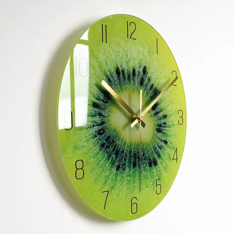 Wall clock with a kiwi design on a white background