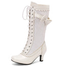 Autumn Boots for Women Knee High Boot Female Medium Heel Lace-up Party Shoes Ladies