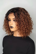 Glueless Bob Soft Ombre Brown Lace Front Wig For Women 14Inch 180Density Kinky Curly Hair Preplucked Daily