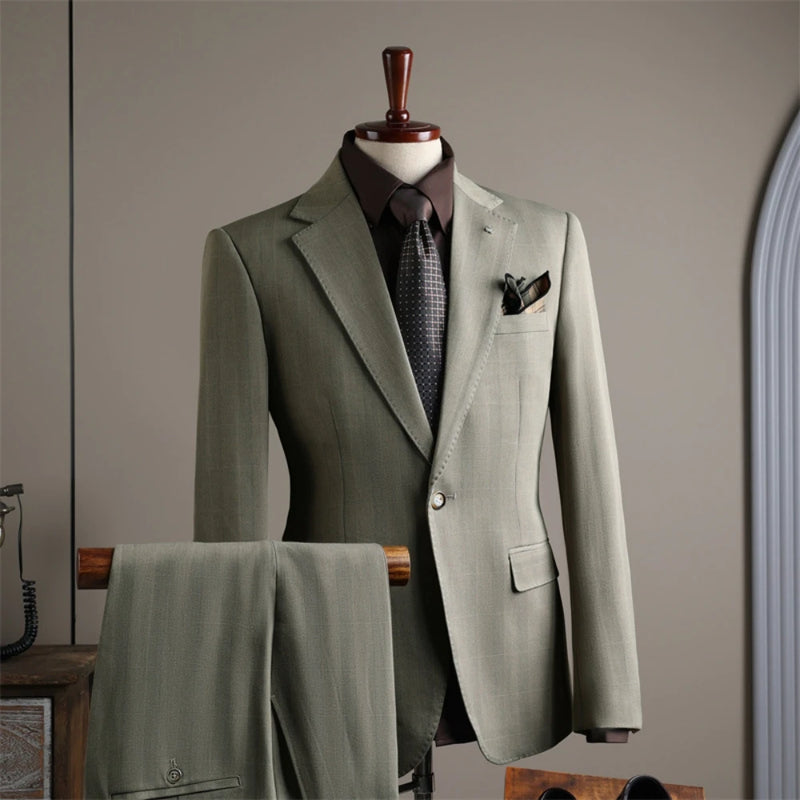 Classic Elegant Plaid Men Suits Business Party Tuxedo Notched Lapel Suit Blazer Pants For Formal Occasions