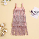 Toddler Baby Girls Sundress Kid Sleeveless Tassel Sling Dress Fringed Zip Up Dress Princess