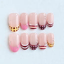 Set of pink and multicolored nail designs on a light blue background, Obroi