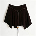 Retro Girl Suede Pleated Short Skirt with High Waist Genuine Leather