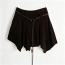 Retro Girl Suede Pleated Short Skirt with High Waist Genuine Leather