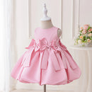 Toddler Pink Bow Party Baby Girls Dress Elegant Birthday Princess Prom Dress Kids Flower Bridesmaid