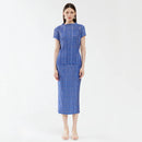 Pleated Skirt Suits Women Summer Casual Round Neck Short Sleeved T-Shirt Midi Straight Skirt