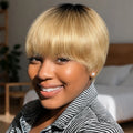 Ombre Pixie Cut Wig Human Hair Wigs Honey Blonde Wig 1B/27 Pixie Cut Human Hair Wig for Women