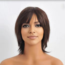 Dark Brown Straight Layer Short Bob Wig with Bangs Remy Hair 13x6 Lace Front Wig for Women Pre Plucked