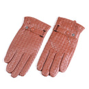 Men's Leather Winter Warm Formal Woven Design Classical Driving Riding Touch Screen Short Gloves