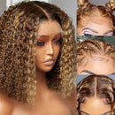 13x4 Lace Front Bob Wigs Deep Wave Human Hair Lace Frontal Wig 180 Density Curly 16Inch Preplucked