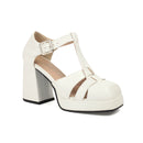 T-Strap Metal Square Buckle Narrow Hollowed Out Women Sandals Platform Heel Sandals