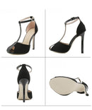 Retro Elegant Sandals Peep Toe Pumps Thin Heels Gladiator Suede Patchwork Sandalias Lady Party Shoes