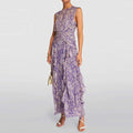 Women Clothing Floral Chiffon Dress Summer Sleeveless Ruffle Pleated Dresses