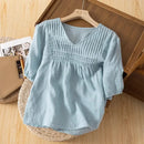 Women's Shirts Summer Loose Top V-neck Ladies Clothing Linen Blouses