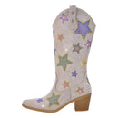 Women Rhinestone Mid-Calf Boots Glitter Bling Shiny Western Pointed Toe Block Heel Pull-On Booties