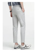 Men Solid Casual Suit Pants Loose Elasticity Formal Cropped Pants