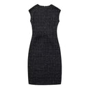 Women Round Neck Short Sleeve Shiny Metallic Thread Black Dress Party