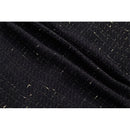 Women Round Neck Short Sleeve Shiny Metallic Thread Black Dress Party