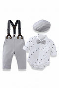 4Piece Sets Fall Newborn Boy Clothes Gentleman Cotton suit Pants Straps Hat Baby Luxury Clothing