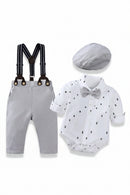 4Piece Sets Fall Newborn Boy Clothes Gentleman Cotton suit Pants Straps Hat Baby Luxury Clothing