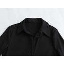 Spring Women Black Fitted Ribbed Dress Long Sleeve Lapel Collar Front Button Female Midi Vintage Dresses