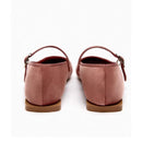 Pair of pink suede shoes with brown soles on a white background, Obroi