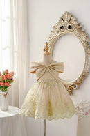 Golden Embroidery Summer Girls Sweet Flower Princess Dresses Casual Mesh Birthday Ball Gown For Kids