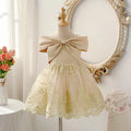 Golden Embroidery Summer Girls Sweet Flower Princess Dresses Casual Mesh Birthday Ball Gown For Kids