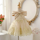 Golden Embroidery Summer Girls Sweet Flower Princess Dresses Casual Mesh Birthday Ball Gown For Kids