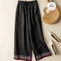 Embroidery Solid Casual Cotton Linen Women's Pants Wide Leg Full-Length Pants For Women