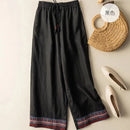 Embroidery Solid Casual Cotton Linen Women's Pants Wide Leg Full-Length Pants For Women