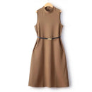 Elegant Women Autumn Sleeveless Hepburn Belt Over The Knee Female Dress